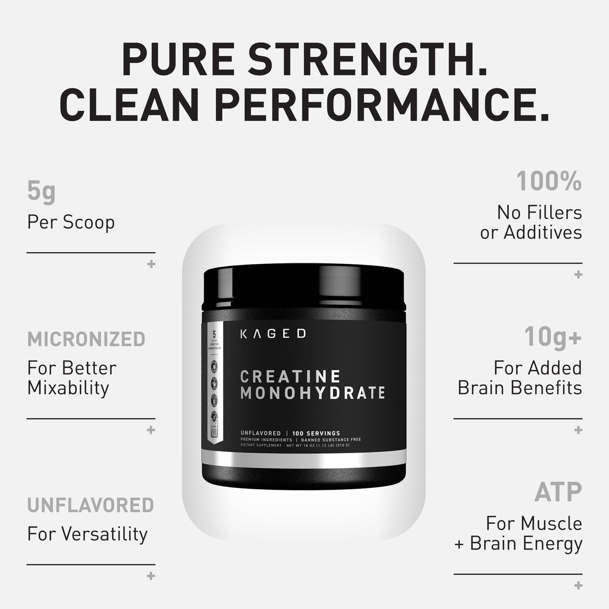 Kaged Creatine Monohydrate Micronized Powder | Unflavored | Muscle Building & Recovery | 5000 mg Per Serving | Vegan, Gluten Free, Easily Digestible - FENGGESTORE20