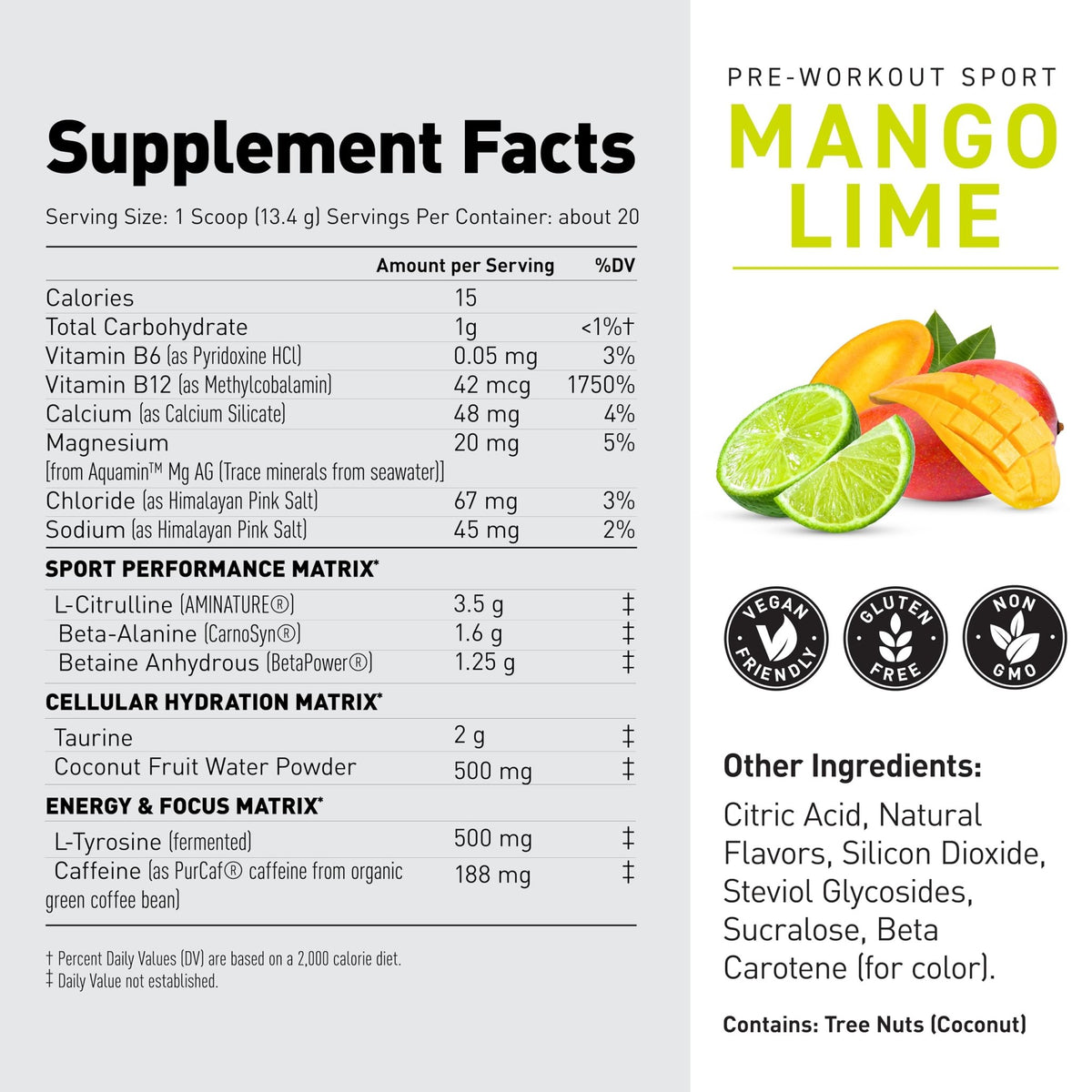 Kaged Sport Pre Workout Powder for Men & Women, Mango Lime, Sport Certified, 188mg Caffeine, Nitric Oxide Supplement, Beta Alanine for Energy, Weightlifting - FENGGESTORE20
