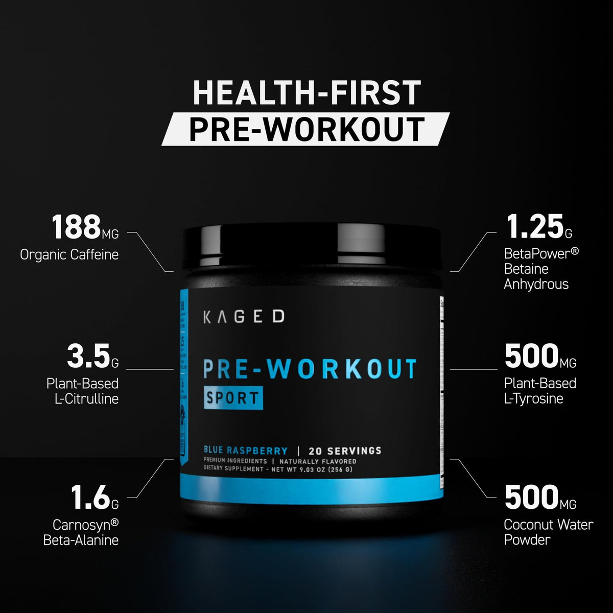Kaged Sport Pre Workout Powder for Men & Women, Mango Lime, Sport Certified, 188mg Caffeine, Nitric Oxide Supplement, Beta Alanine for Energy, Weightlifting - FENGGESTORE20