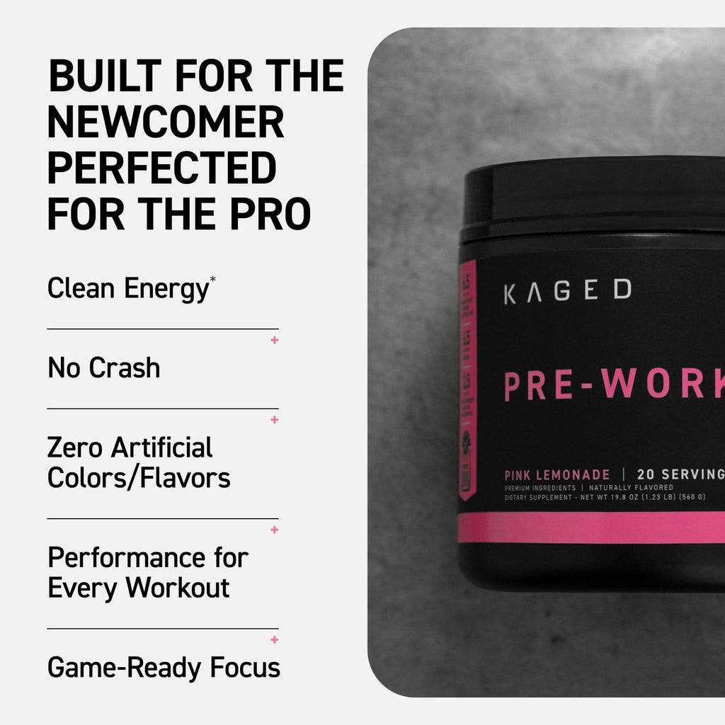 Kaged Sport Pre Workout Powder for Men & Women, Pink Lemonade, Sport Certified, 188mg Caffeine, Nitric Oxide, Beta Alanine, 20 Servings - FENGGESTORE20