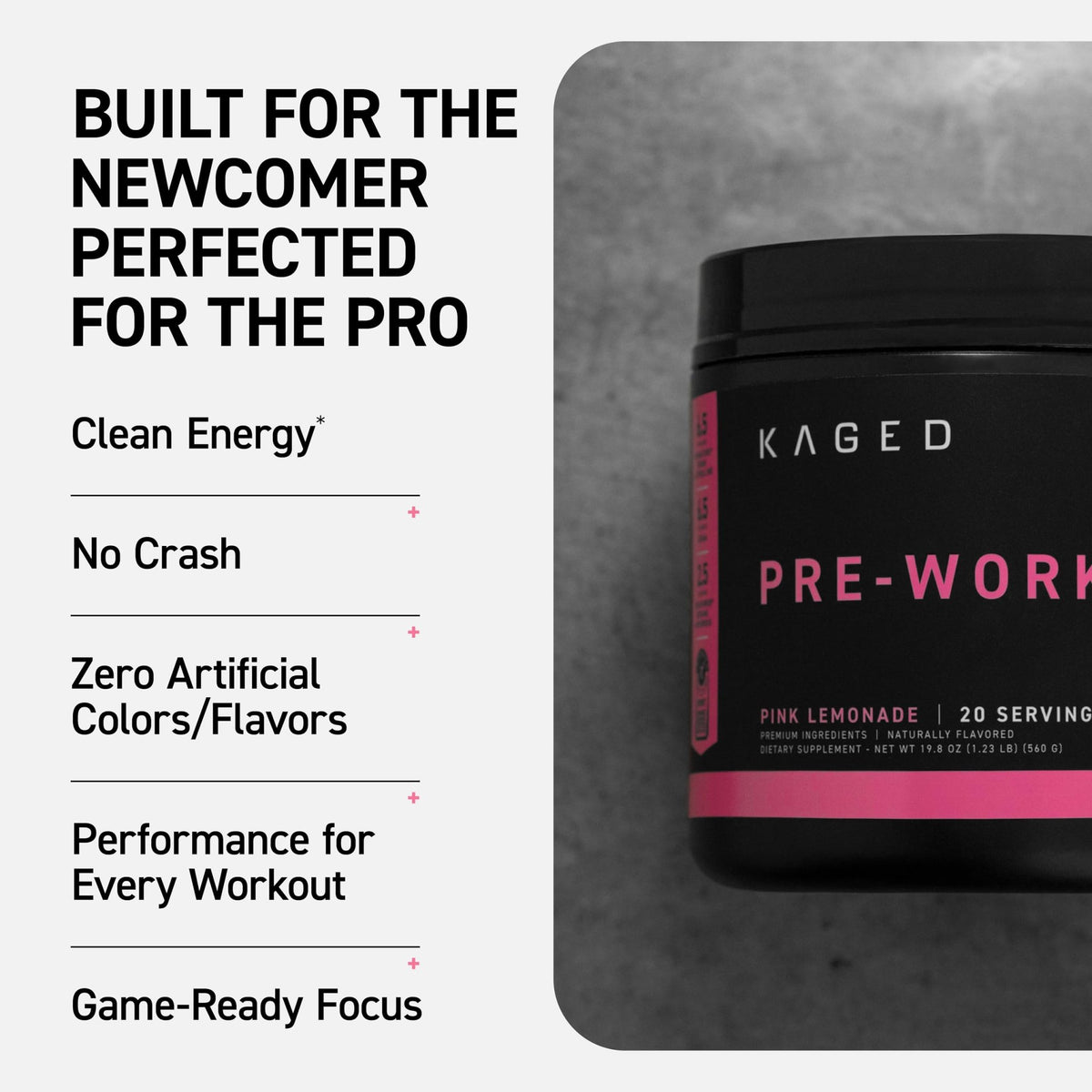 Kaged Sport Pre Workout Powder for Men & Women, Pink Lemonade, Sport Certified, 188mg Caffeine, Nitric Oxide, Beta Alanine, 20 Servings - FENGGESTORE20