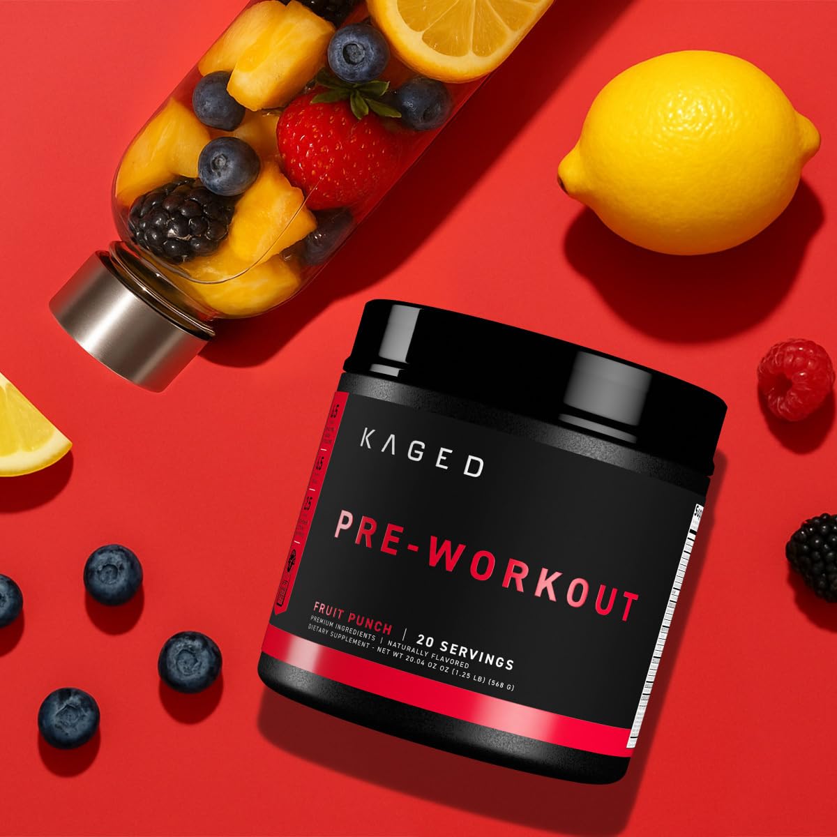 Kaged Stimulant Free Pre Workout Powder | Fruit Punch | Pre-Kaged | Formulated with Creatine, Beta Alanine | No Jitters | 20 Servings - FENGGESTORE20