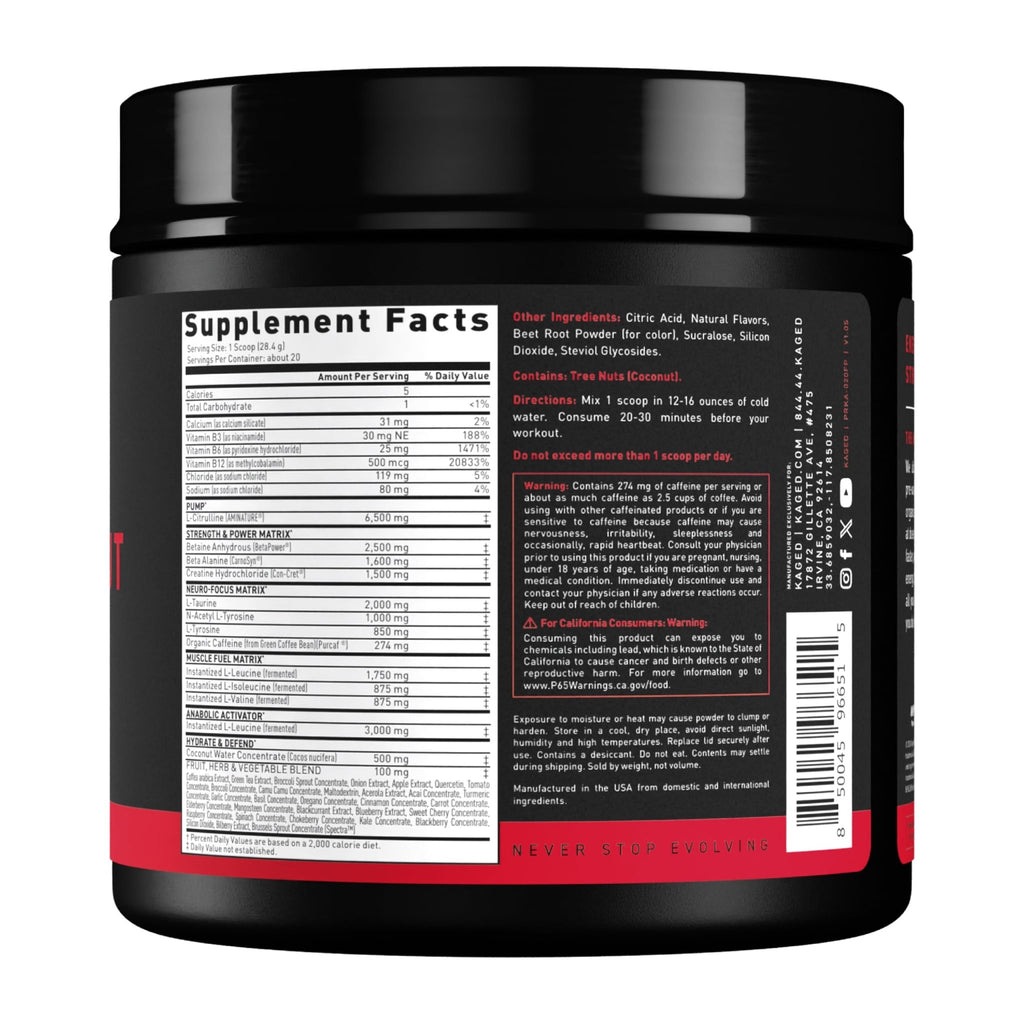 Kaged Stimulant Free Pre Workout Powder | Fruit Punch | Pre-Kaged | Formulated with Creatine, Beta Alanine | No Jitters | 20 Servings - FENGGESTORE20