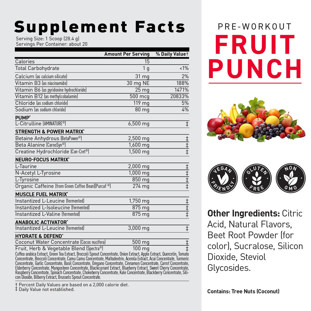 Kaged Stimulant Free Pre Workout Powder | Fruit Punch | Pre-Kaged | Formulated with Creatine, Beta Alanine | No Jitters | 20 Servings - FENGGESTORE20