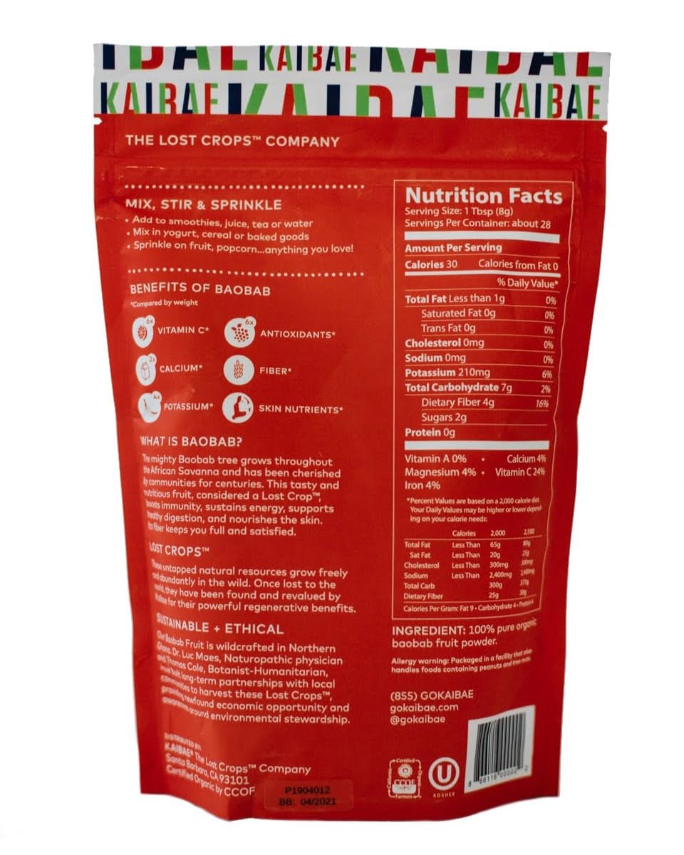 KAIBAE Premium Organic Baobab Powder | Prebiotic Fiber Superfood for Gut & Metabolic Health | Vitamin C + Polyphenols | Gluten-Free, Non-GMO, Vegan | 8 oz. - FENGGESTORE20
