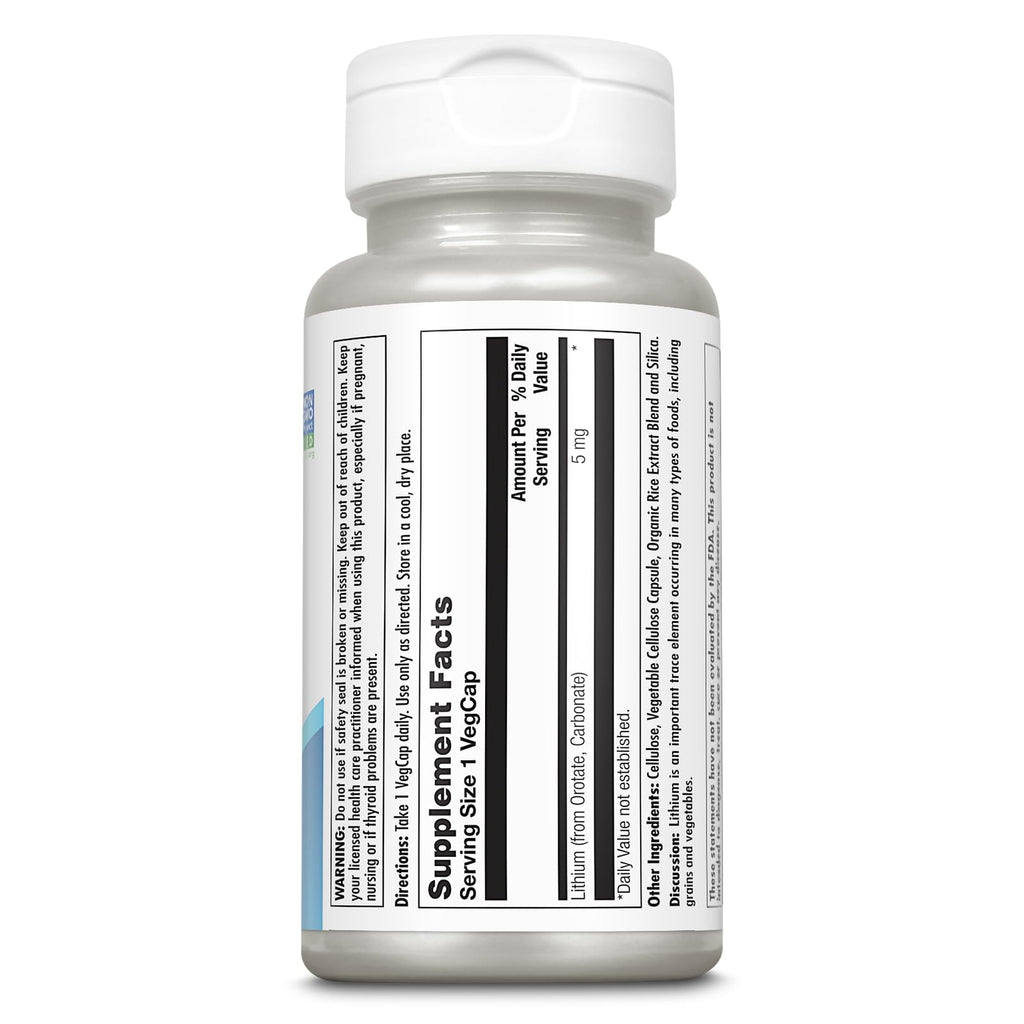 KAL Lithium Orotate 5 milligrams | Low Serving Of Chelated Lithium Orotate For Bioavailability and Mood Support | In Organic Rice Bran Extract Base | 120 VegCaps - FENGGESTORE20
