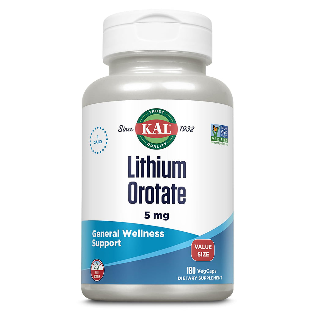 KAL Lithium Orotate 5mg, Low Dose Lithium Supplement for General Wellness Mood Support, Highly Bioavailable, Vegan, 60-Day Guarantee, - FENGGESTORE20