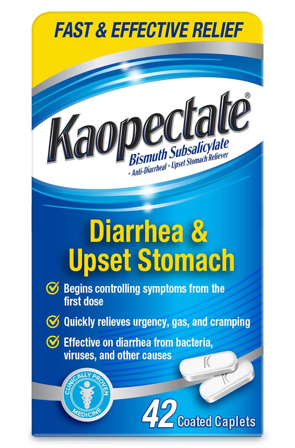 Kaopectate Multi-Symptom Anti-Diarrheal & Upset Stomach Reliever, 42 Caplets, Anti Diarrhea Caplets - FENGGESTORE20