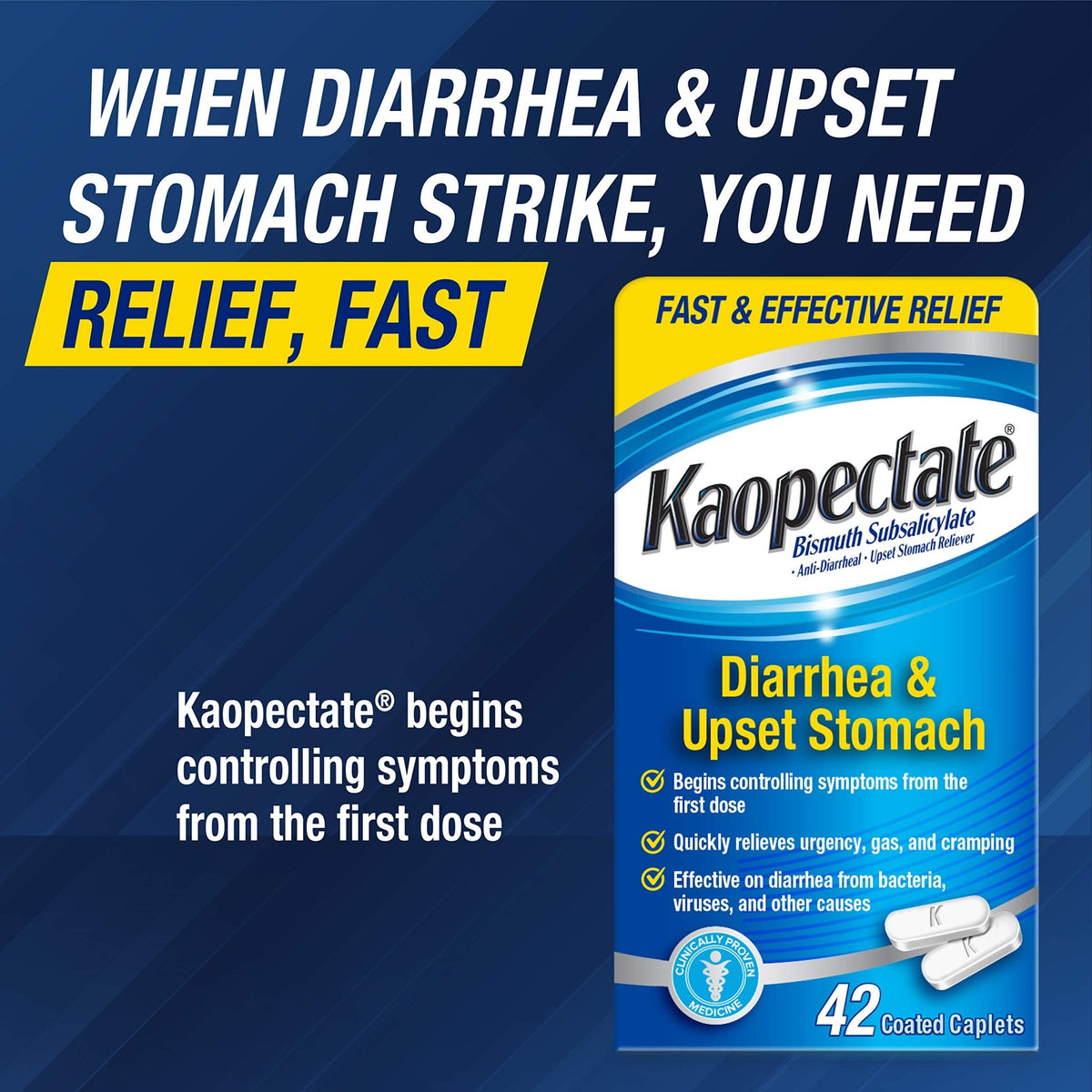 Kaopectate Multi-Symptom Anti-Diarrheal & Upset Stomach Reliever, 42 Caplets, Anti Diarrhea Caplets - FENGGESTORE20