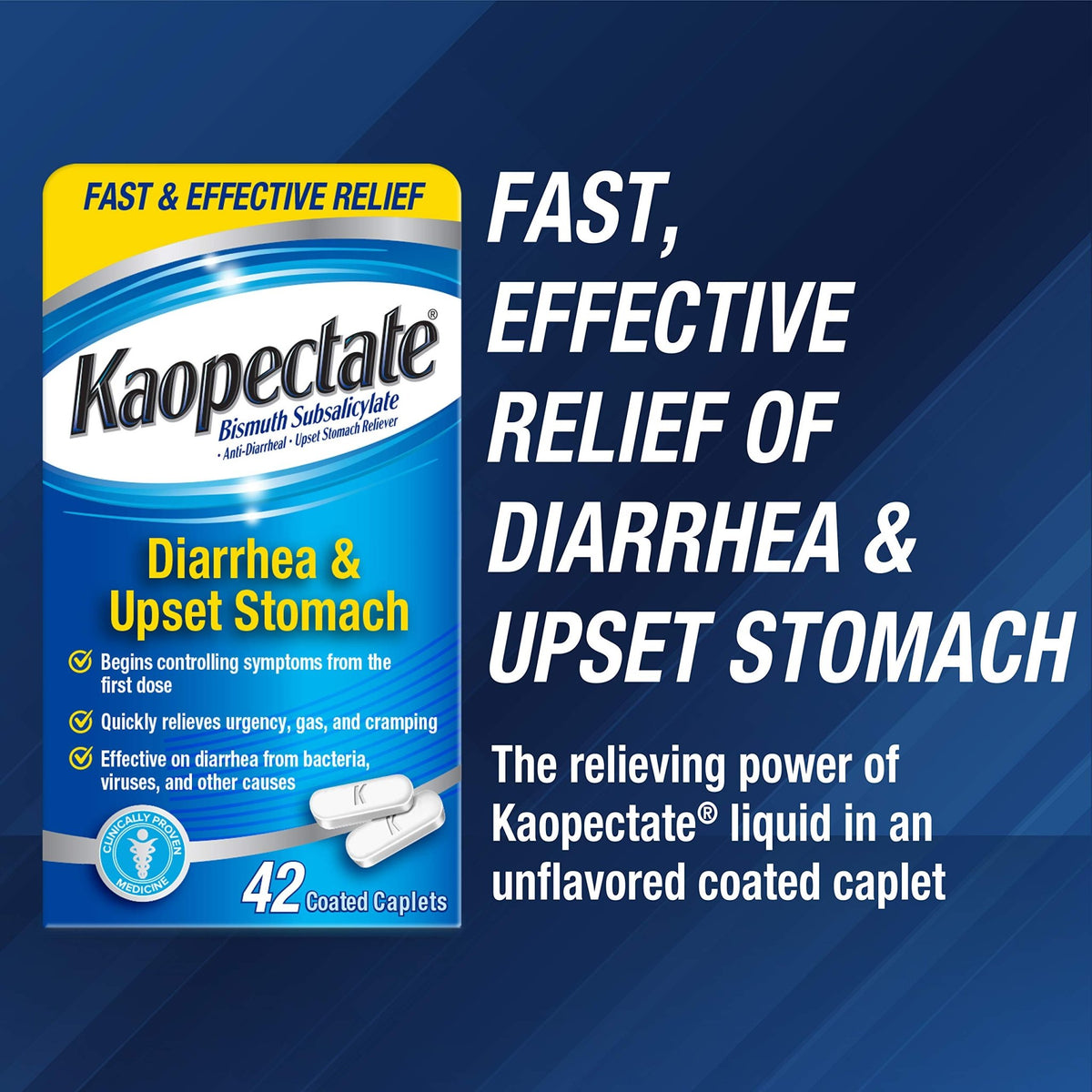 Kaopectate Multi-Symptom Anti-Diarrheal & Upset Stomach Reliever, 42 Caplets, Anti Diarrhea Caplets - FENGGESTORE20