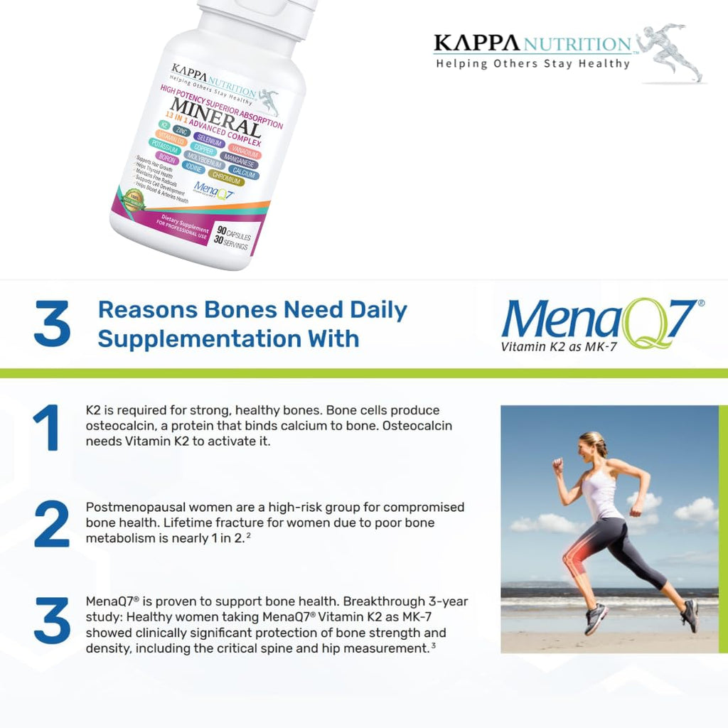 KAPPA NUTRITION (90 Capsules,Vitamin K2, Vitamin D3, Zinc, Selenium, Vanadium, Copper, Manganese, Potassium, Molybdenum, Calcium, Chromium, Iodine, Boron, Mineral 13 in 1 Advanced Complex, from - FENGGESTORE20