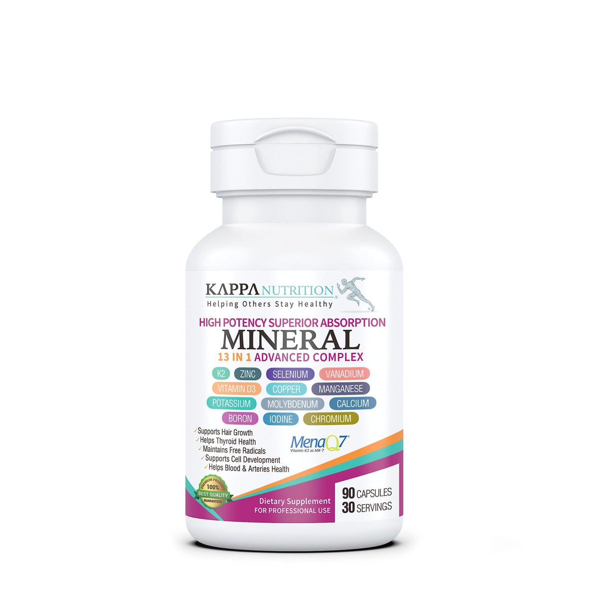 KAPPA NUTRITION (90 Capsules,Vitamin K2, Vitamin D3, Zinc, Selenium, Vanadium, Copper, Manganese, Potassium, Molybdenum, Calcium, Chromium, Iodine, Boron, Mineral 13 in 1 Advanced Complex, from - FENGGESTORE20