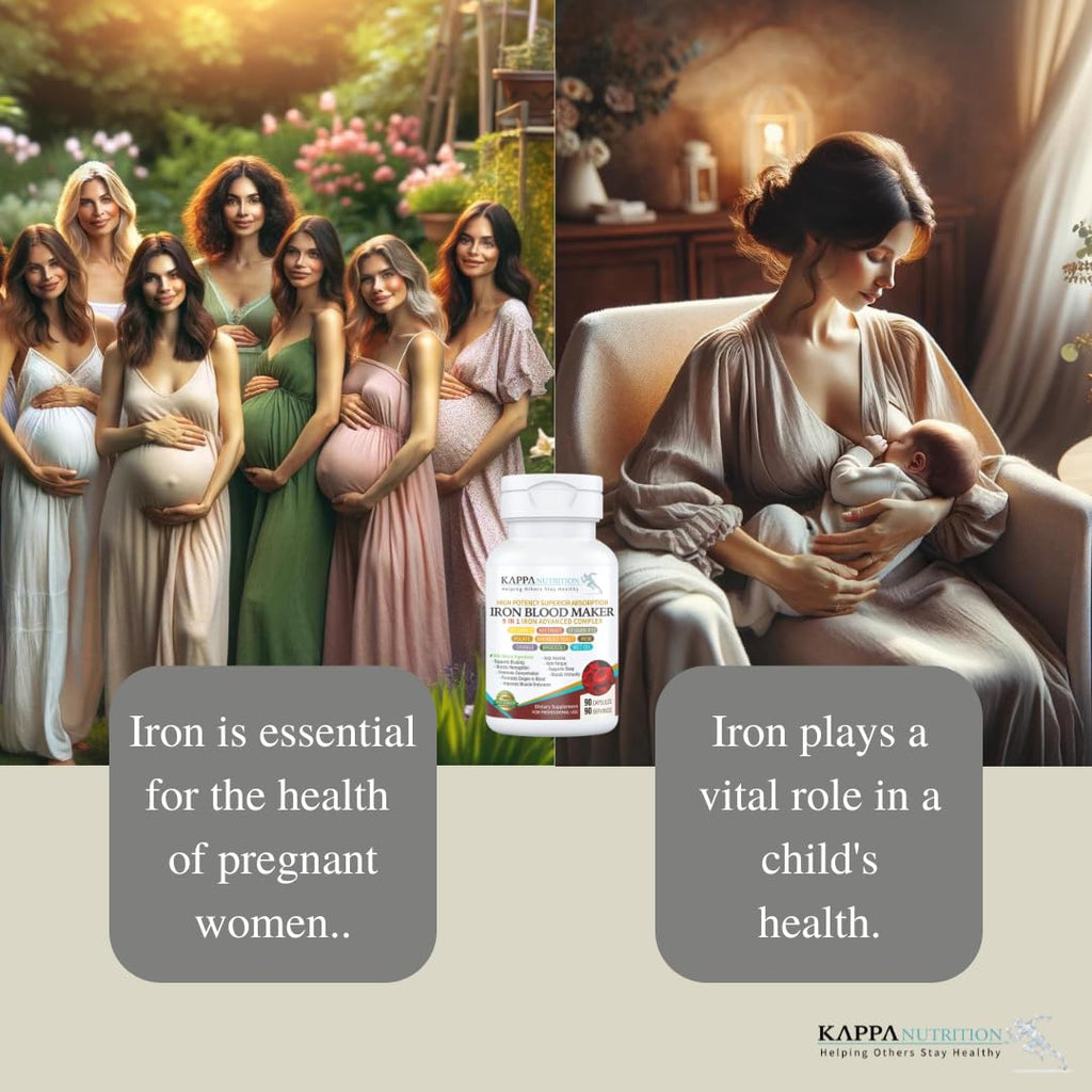 KAPPA NUTRITION Iron 26mg, Vitamin C & Orange 150mg, Folate 667mcg DFE, Vitamin B12, Beetroot, Brewers Yeast, Broccoli & MCT Oil 9 in 1 Advanced Complex (60 Capsules) - FENGGESTORE20