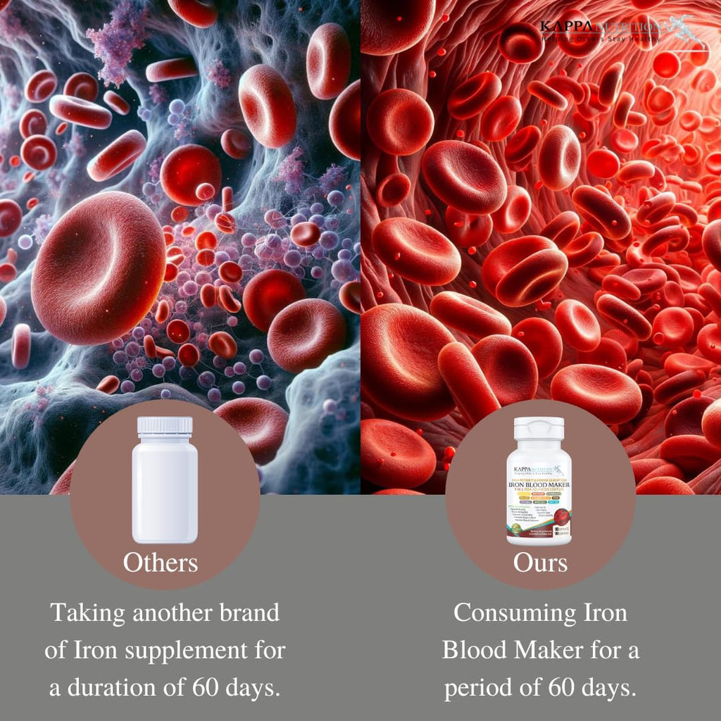 KAPPA NUTRITION Iron 26mg, Vitamin C & Orange 150mg, Folate 667mcg DFE, Vitamin B12, Beetroot, Brewers Yeast, Broccoli & MCT Oil 9 in 1 Advanced Complex (60 Capsules) - FENGGESTORE20