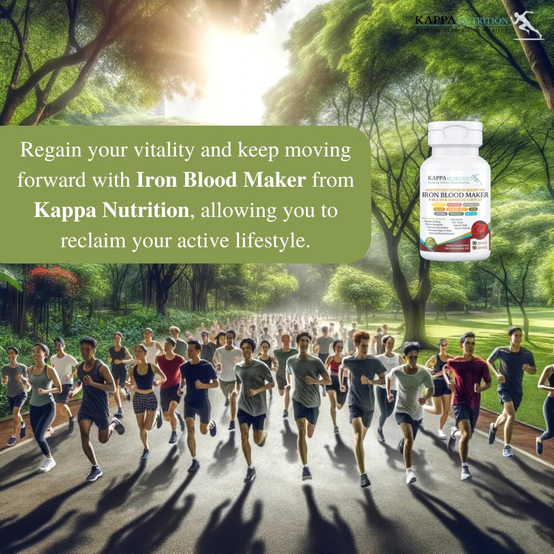 KAPPA NUTRITION Iron 26mg, Vitamin C & Orange 150mg, Folate 667mcg DFE, Vitamin B12, Beetroot, Brewers Yeast, Broccoli & MCT Oil 9 in 1 Advanced Complex (60 Capsules) - FENGGESTORE20