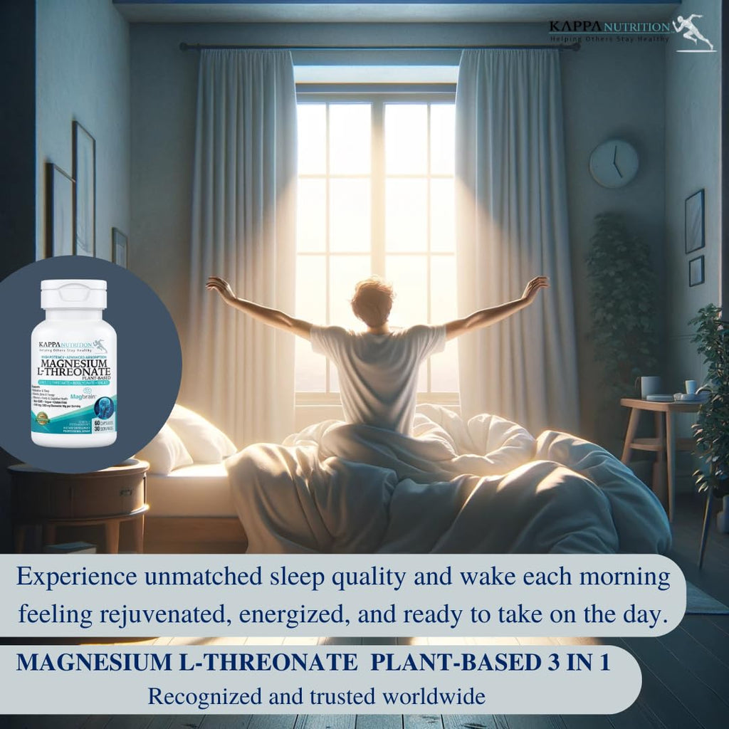 Kappa Nutrition Powered by Magbrain™ Magnesium L-Threonate Plant-Based, 60 Vegan Capsules, 420mg Elemental Magnesium (3 Capsules) from 2,253mg, Brain, Sleep & Muscle Support. - FENGGESTORE20