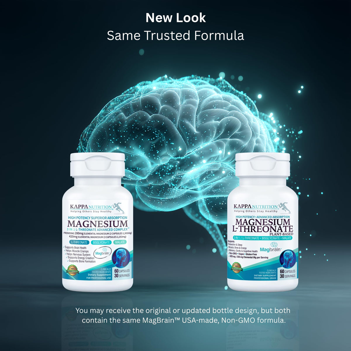 Kappa Nutrition Powered by Magbrain™ Magnesium L-Threonate Plant-Based, 60 Vegan Capsules, 420mg Elemental Magnesium (3 Capsules) from 2,253mg, Brain, Sleep & Muscle Support. - FENGGESTORE20