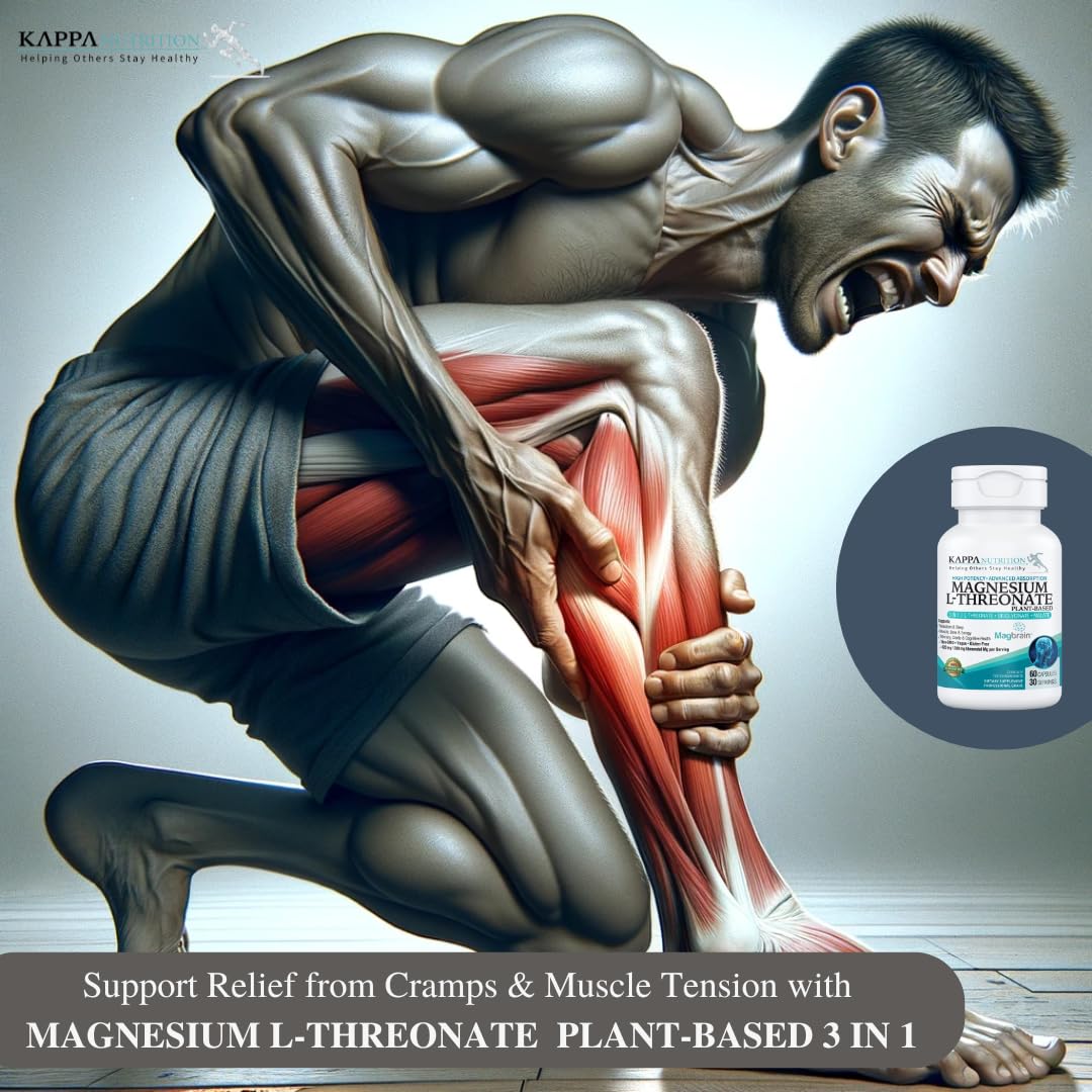 Kappa Nutrition Powered by Magbrain™ Magnesium L-Threonate Plant-Based, 60 Vegan Capsules, 420mg Elemental Magnesium (3 Capsules) from 2,253mg, Brain, Sleep & Muscle Support. - FENGGESTORE20