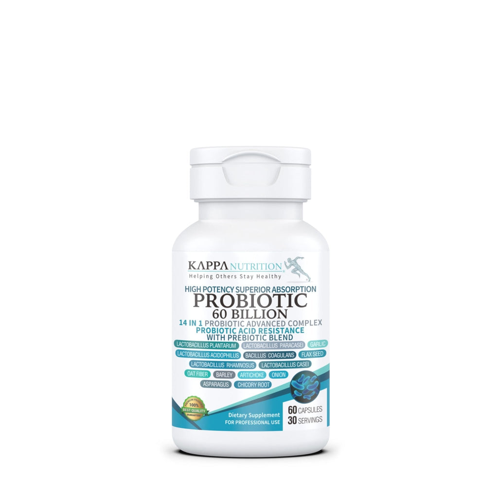 KAPPA NUTRITION Probiotic 60 Billion CFU 14 in 1 Formula with Prebiotics & Acidophilus for Women, Men & Adults, Shelf Stable, Acid Resistant, Natural Supplement 60 Capsules. - FENGGESTORE20