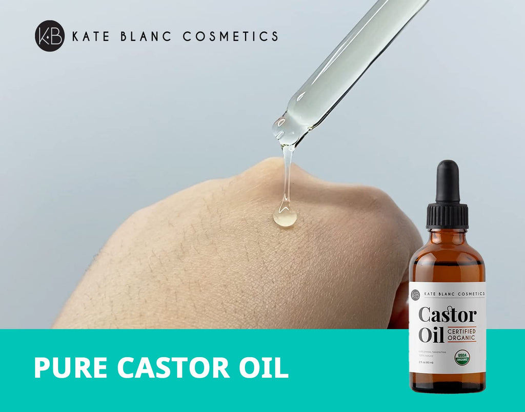 Kate Blanc Cosmetics Castor Oil Organic for Hair, Lashes, Face, Skin (2oz), 100% Pure, Cold Pressed, Hexane Free Hair Oil. - FENGGESTORE20