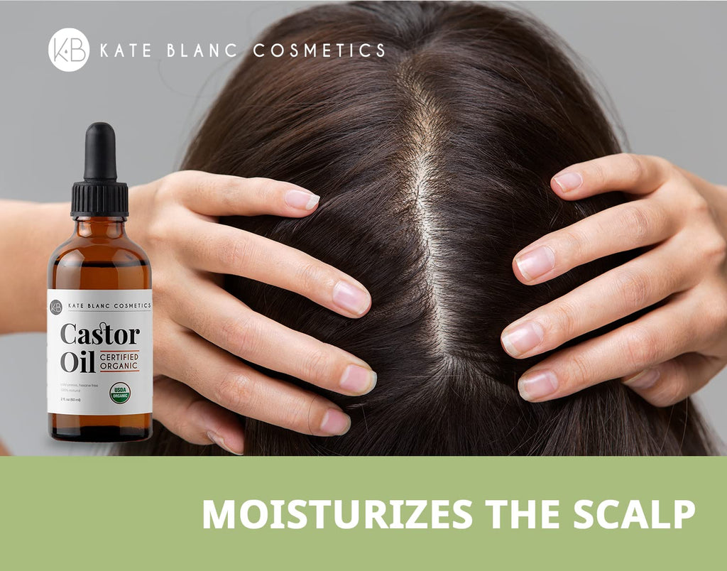Kate Blanc Cosmetics Castor Oil Organic for Hair, Lashes, Face, Skin (2oz), 100% Pure, Cold Pressed, Hexane Free Hair Oil. - FENGGESTORE20