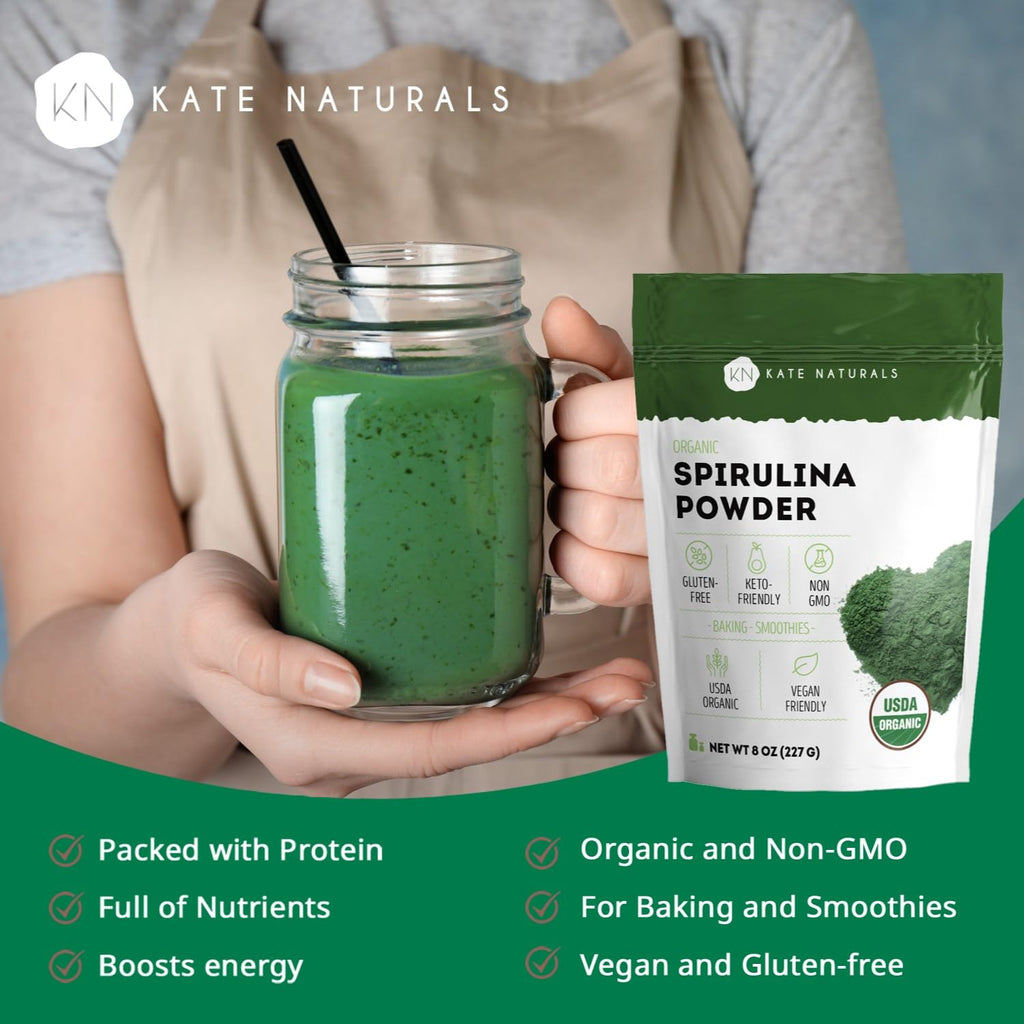 Kate Naturals Organic Spirulina Powder for Immune Support and Antioxidants. Nutrient Dense Superfood Supplement - FENGGESTORE20