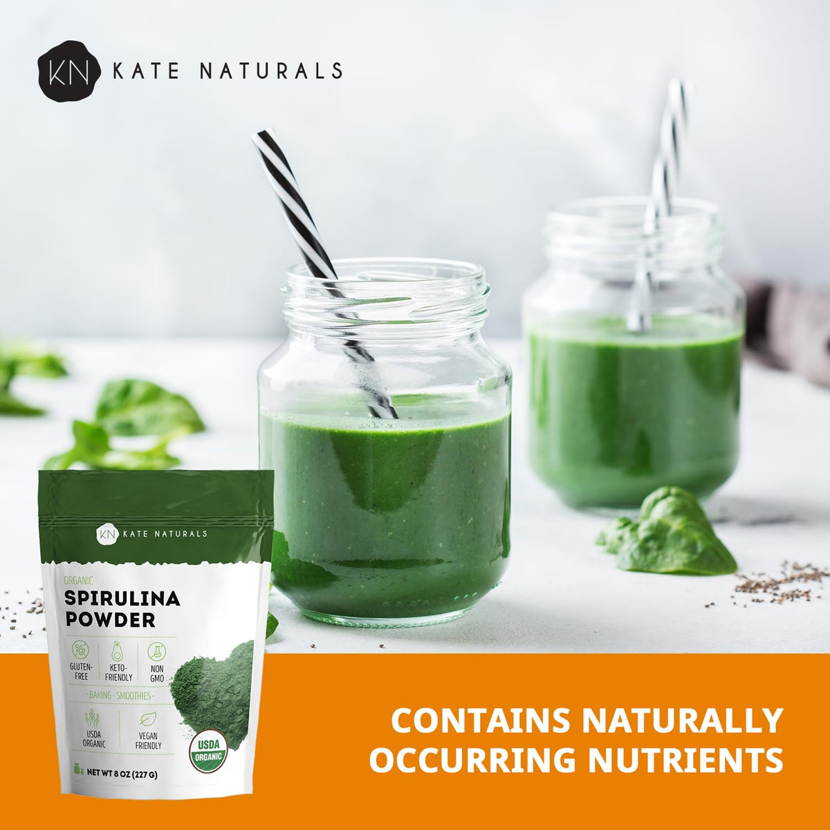 Kate Naturals Organic Spirulina Powder for Immune Support and Antioxidants. Nutrient Dense Superfood Supplement - FENGGESTORE20