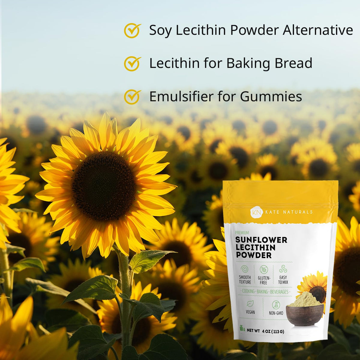 Kate Naturals Sunflower Lecithin Powder for Baking Bread, Gummies, Cooking. Lecithin Supplement for Clogged Milk Ducts. - FENGGESTORE20
