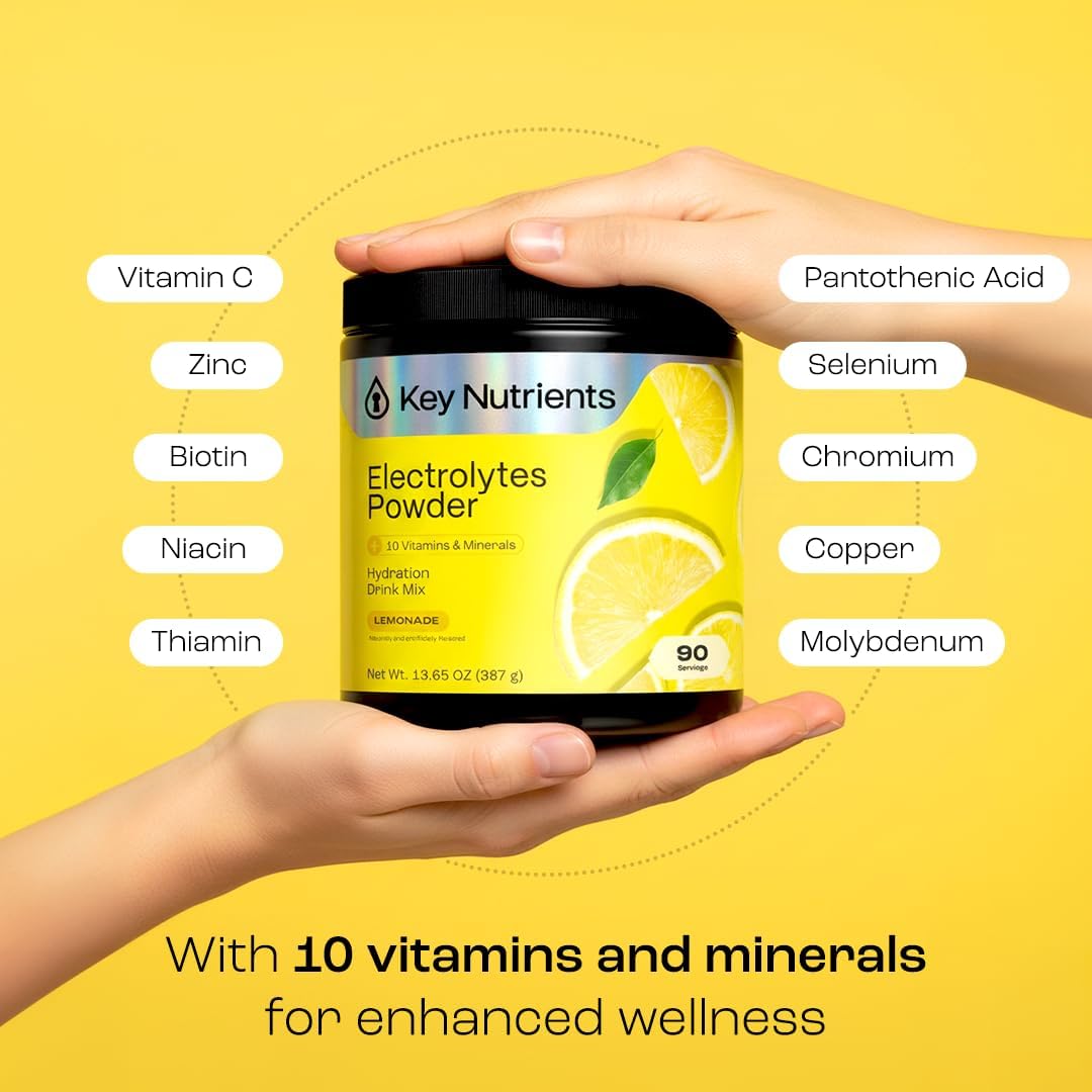 KEY NUTRIENTS Multivitamin Electrolytes Powder No Sugar - Refreshing Lemonade Electrolyte Powder - Sodium & Energy Supplement - Hydration Powder - FENGGESTORE20