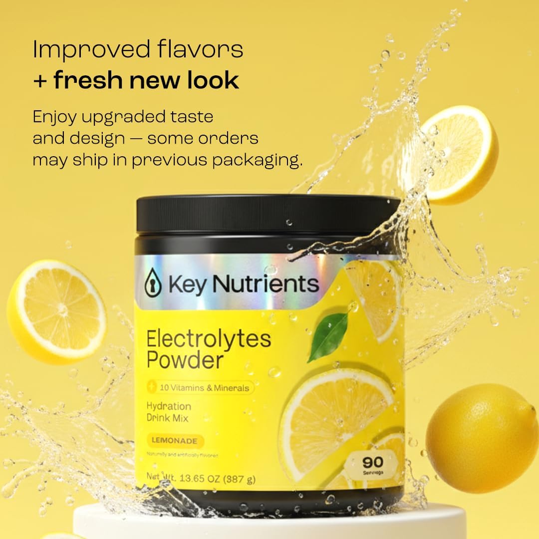 KEY NUTRIENTS Multivitamin Electrolytes Powder No Sugar - Refreshing Lemonade Electrolyte Powder - Sodium & Energy Supplement - Hydration Powder - FENGGESTORE20