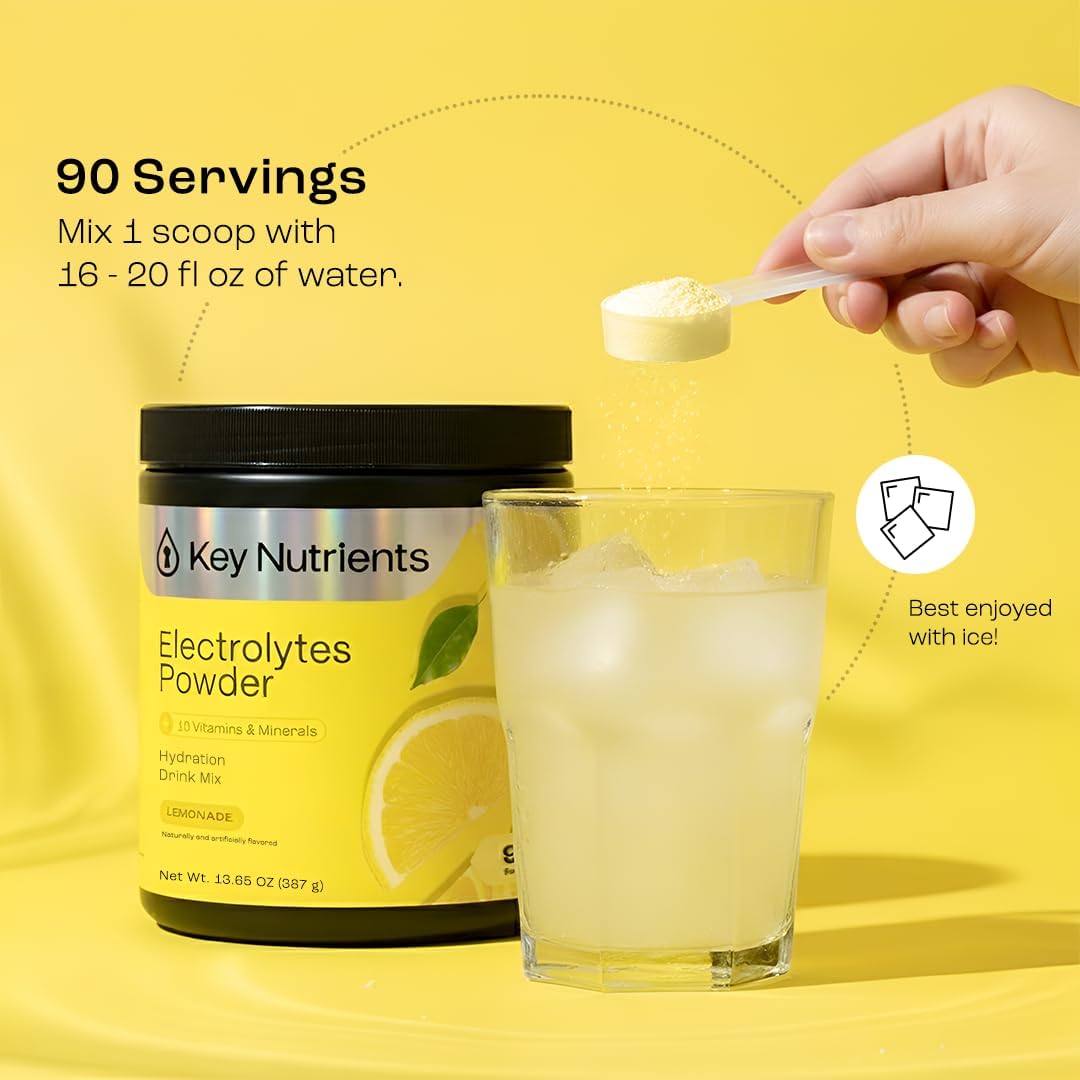 KEY NUTRIENTS Multivitamin Electrolytes Powder No Sugar - Refreshing Lemonade Electrolyte Powder - Sodium & Energy Supplement - Hydration Powder - FENGGESTORE20