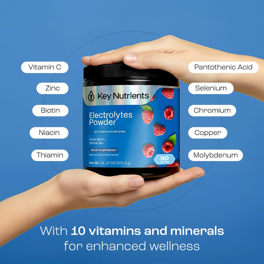 KEY NUTRIENTS Multivitamin Electrolytes Powder No Sugar - Sweet Blue Raspberry Electrolyte Powder - Endurance & Energy Supplement - Hydration Powder - FENGGESTORE20