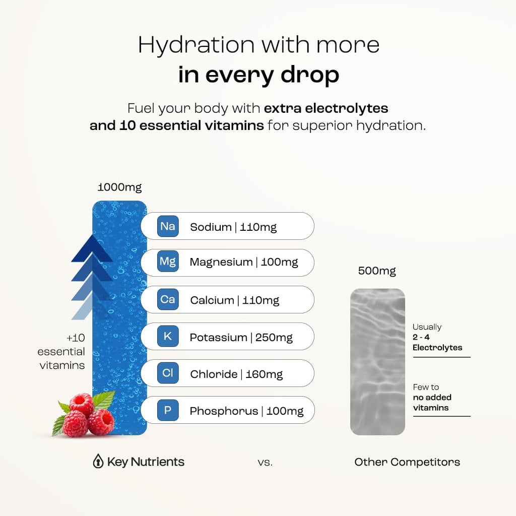 KEY NUTRIENTS Multivitamin Electrolytes Powder No Sugar - Sweet Blue Raspberry Electrolyte Powder - Endurance & Energy Supplement - Hydration Powder - FENGGESTORE20