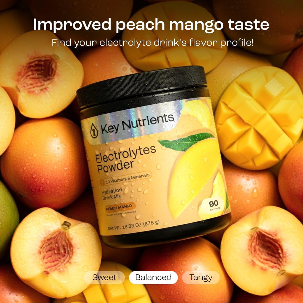 KEY NUTRIENTS Multivitamin Electrolytes Powder No Sugar - Tropical Peach Mango Electrolyte Powder - Endurance & Energy Supplement - Hydration Powder - FENGGESTORE20