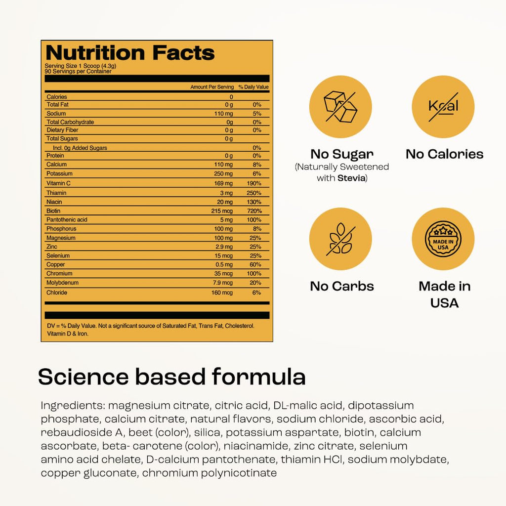 KEY NUTRIENTS Multivitamin Electrolytes Powder No Sugar - Tropical Peach Mango Electrolyte Powder - Endurance & Energy Supplement - Hydration Powder - FENGGESTORE20