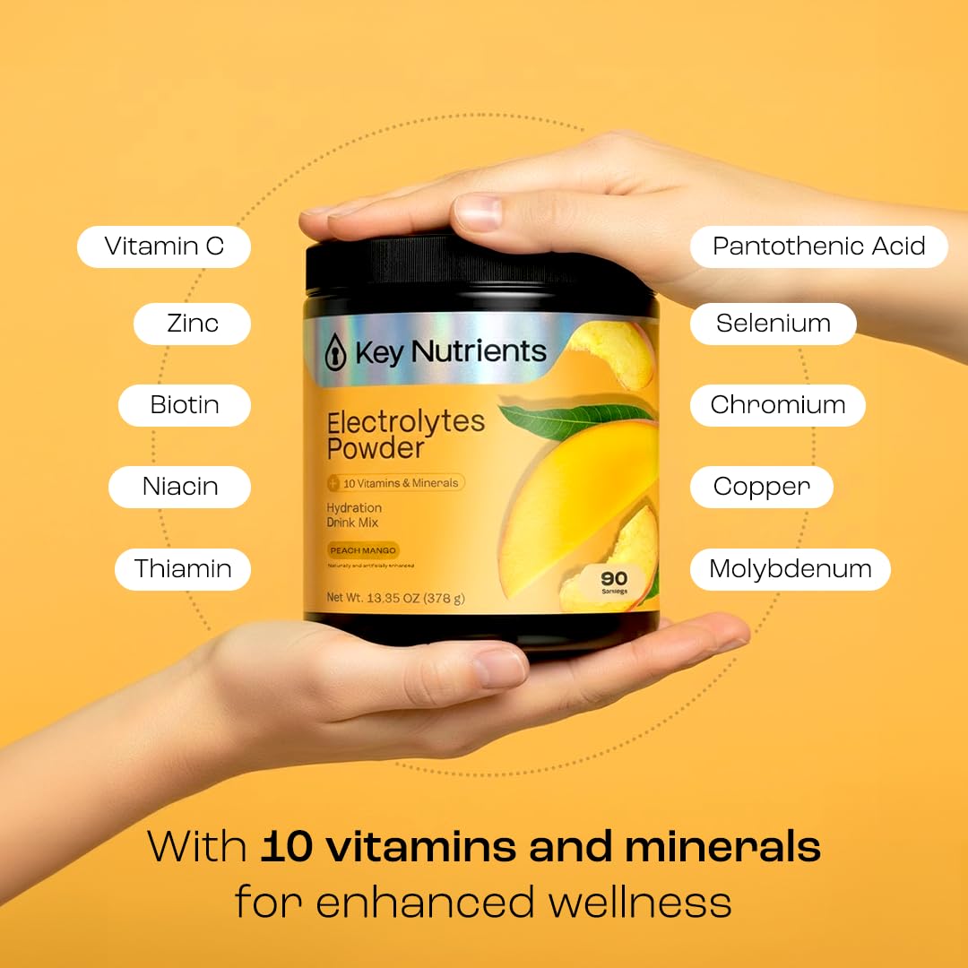 KEY NUTRIENTS Multivitamin Electrolytes Powder No Sugar - Tropical Peach Mango Electrolyte Powder - Endurance & Energy Supplement - Hydration Powder - FENGGESTORE20