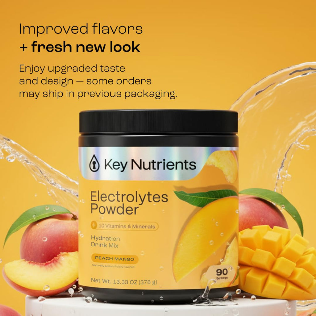KEY NUTRIENTS Multivitamin Electrolytes Powder No Sugar - Tropical Peach Mango Electrolyte Powder - Endurance & Energy Supplement - Hydration Powder - FENGGESTORE20
