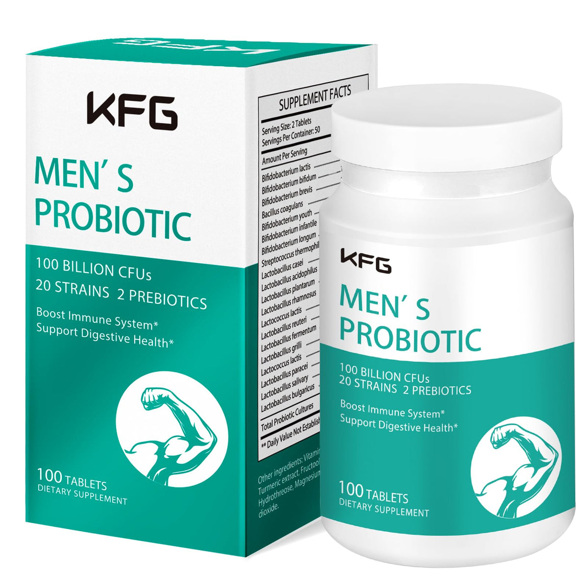 KFG Probiotic Supplement 100 Billion CFU, 20 Strains, 2 Prebiotics and Digestive Enzymes, Supports Digestion, Immune Support, Gut Health and Metabolism, Non-GMO, - FENGGESTORE20