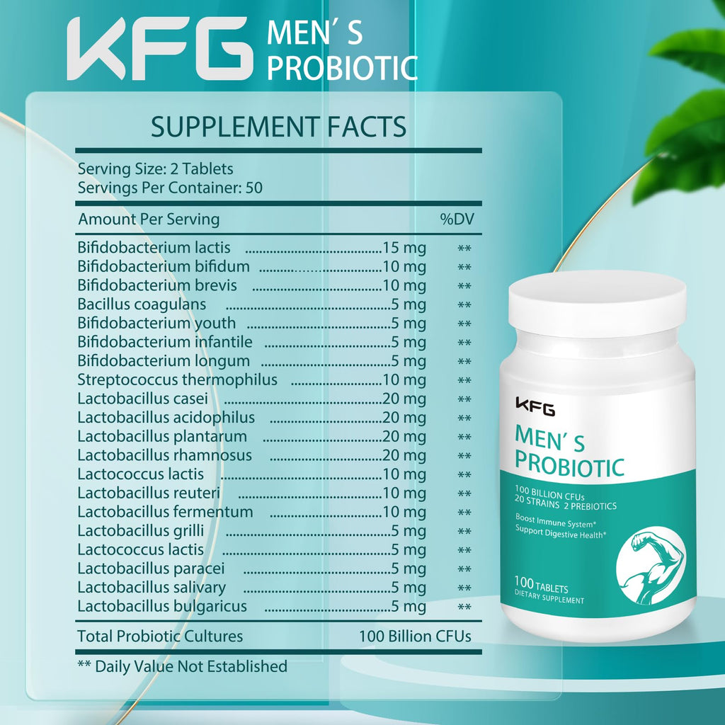 KFG Probiotic Supplement 100 Billion CFU, 20 Strains, 2 Prebiotics and Digestive Enzymes, Supports Digestion, Immune Support, Gut Health and Metabolism, Non-GMO, - FENGGESTORE20