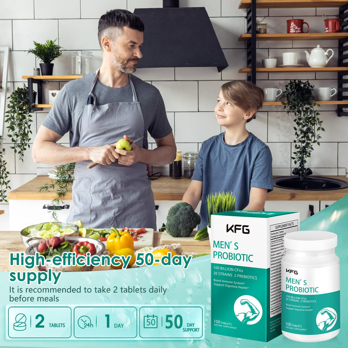 KFG Probiotic Supplement 100 Billion CFU, 20 Strains, 2 Prebiotics and Digestive Enzymes, Supports Digestion, Immune Support, Gut Health and Metabolism, Non-GMO, - FENGGESTORE20