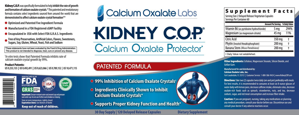 KIDNEY C.O.P. Calcium Oxalate Protector 120 Capsules, Patented Kidney Support for Calcium Oxalate Crystals, Stop Recurrence - FENGGESTORE20