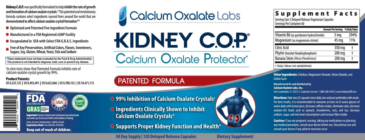 KIDNEY C.O.P. Calcium Oxalate Protector 120 Capsules, Patented Kidney Support for Calcium Oxalate Crystals, Stop Recurrence - FENGGESTORE20