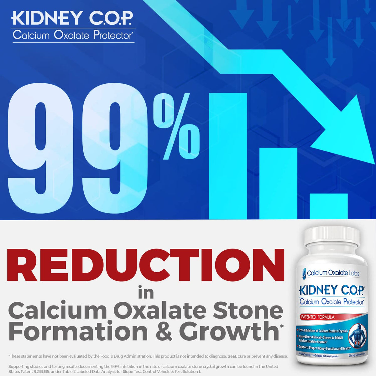 KIDNEY C.O.P. Calcium Oxalate Protector 120 Capsules, Patented Kidney Support for Calcium Oxalate Crystals, Stop Recurrence - FENGGESTORE20