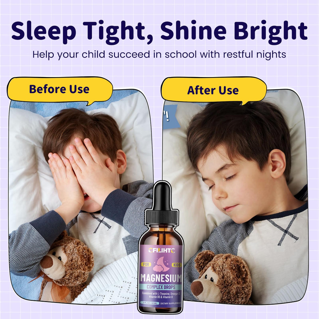 Kids Magnesium Liquid Drops-Magnesium Glycinate Liquid for Kids Supplement-w/L-theanine, Omega-3, Vitamin B6, D3 - for Sleep, Relaxation, Brain, Bones - FENGGESTORE20