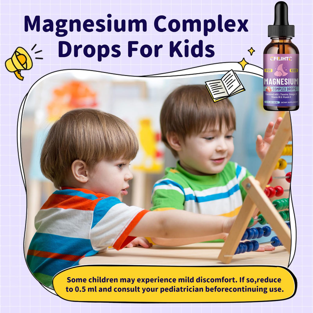Kids Magnesium Liquid Drops-Magnesium Glycinate Liquid for Kids Supplement-w/L-theanine, Omega-3, Vitamin B6, D3 - for Sleep, Relaxation, Brain, Bones - FENGGESTORE20