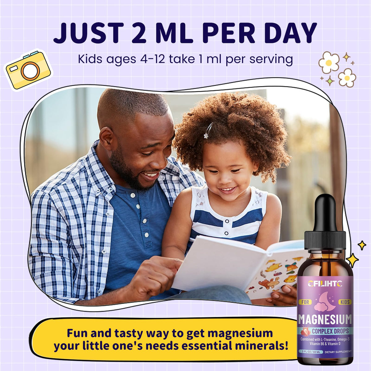 Kids Magnesium Liquid Drops-Magnesium Glycinate Liquid for Kids Supplement-w/L-theanine, Omega-3, Vitamin B6, D3 - for Sleep, Relaxation, Brain, Bones - FENGGESTORE20
