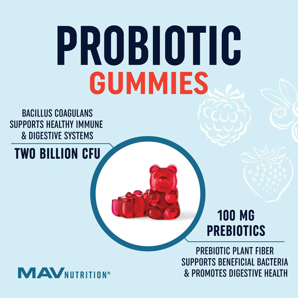 Kids Probiotic Gummies | 2 Billion Probiotics + 100mg Prebiotic Fiber for Immune & Digestion Support | Low Sugar Per Serving | For Children Ages 2+ | Gluten-Free, - FENGGESTORE20