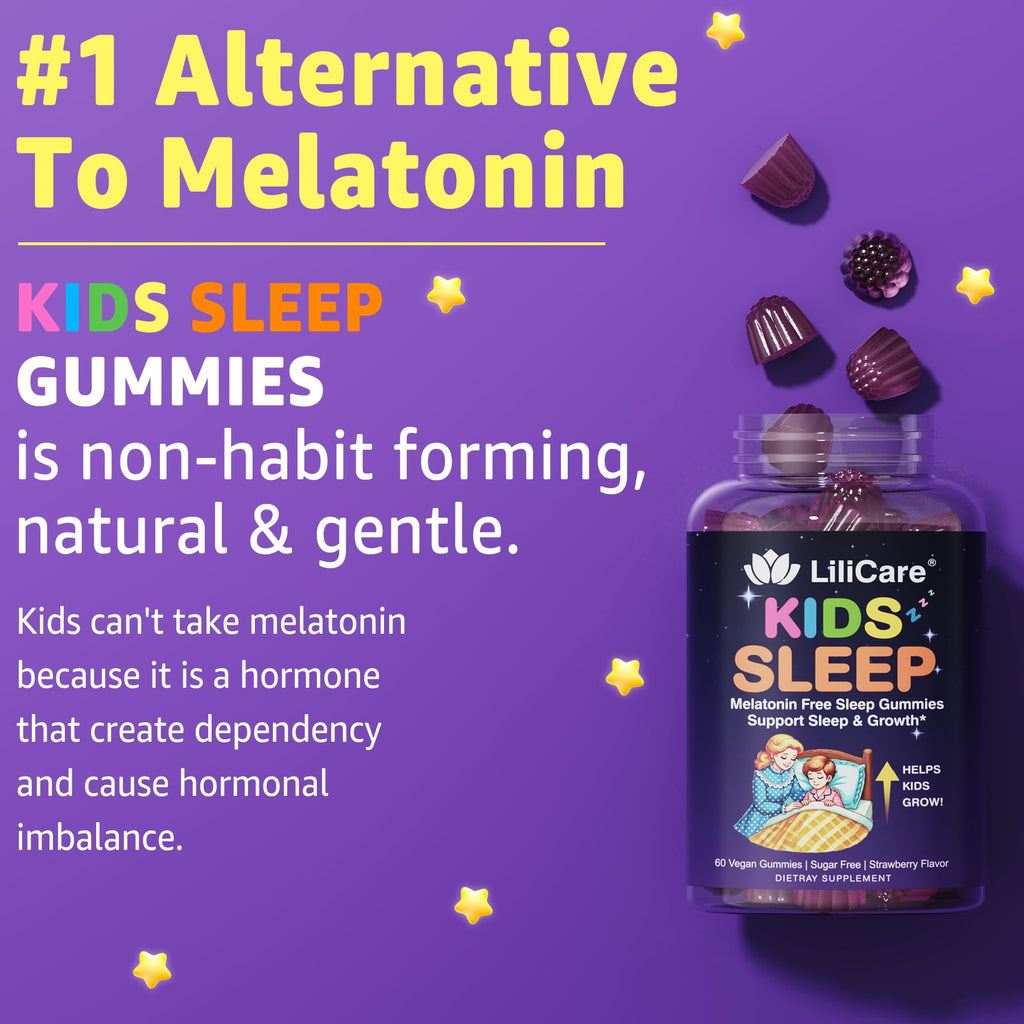 Kids Sleep Gummies - Magnesium Glycinate Gummies, Melatonin Free Sleep Aid | Magnesium, Calcium, D3, B6, L Theanine | Kid Melatonin Alternative for Restful Sleep (Pack of 1) - FENGGESTORE20