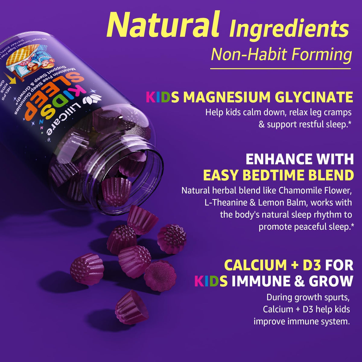 Kids Sleep Gummies - Magnesium Glycinate Gummies, Melatonin Free Sleep Aid | Magnesium, Calcium, D3, B6, L Theanine | Kid Melatonin Alternative for Restful Sleep (Pack of 1) - FENGGESTORE20