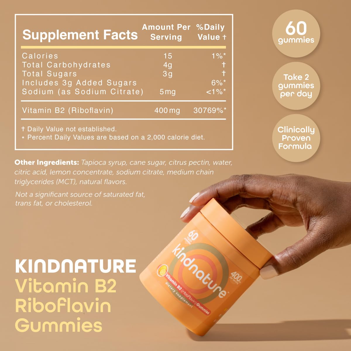 kindnature Vitamin B2 Gummies - Riboflavin 400mg Supplement for Kids & Adults - Non-GMO, Soy & Gluten-Free, Vegan Chewable Gummies (30 Day Supply) (2) - FENGGESTORE20